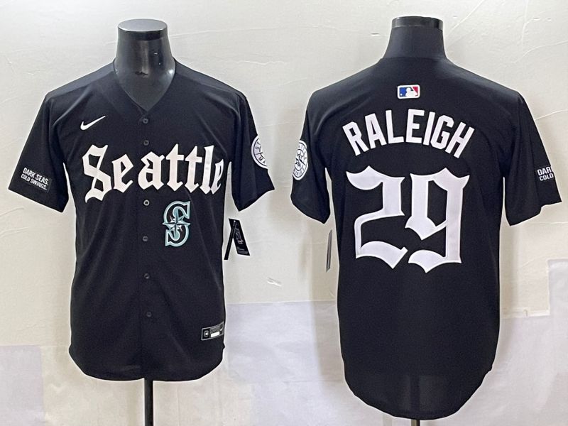 Men 2025 Seattle Mariners #29 Raleigh Black Five generations Joint Name Nike MLB Jersey style 62350